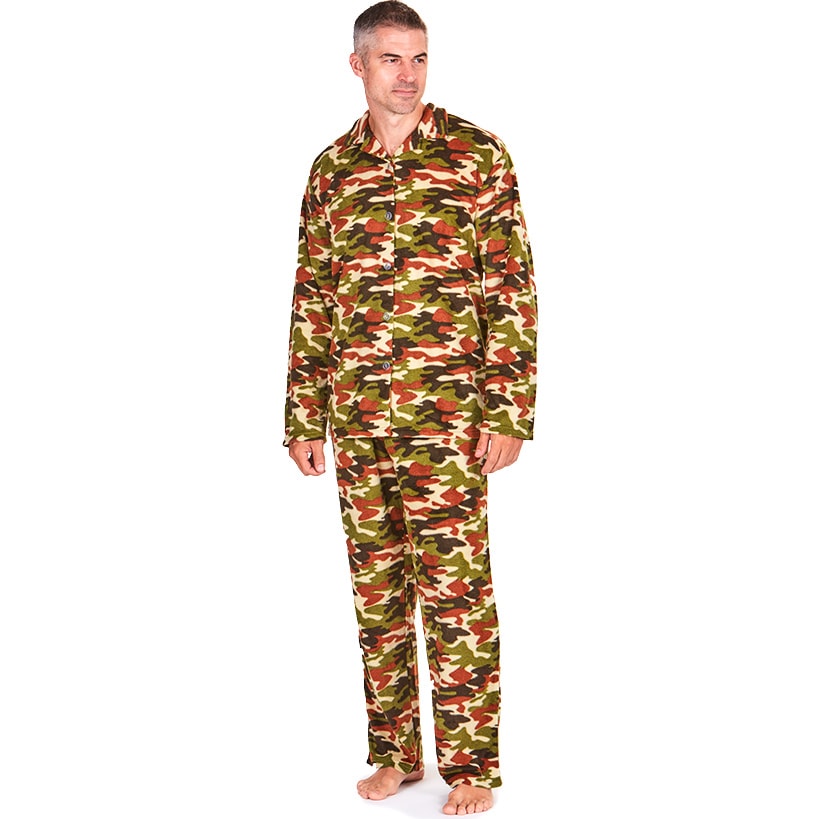 Men's Notch Collar Camouflage Fleece Pajama Set
