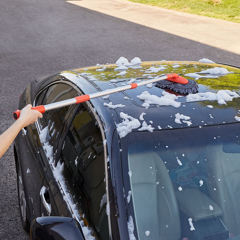 Microfiber Car Cleaning Brush with Double Mop, Extends 44" Long