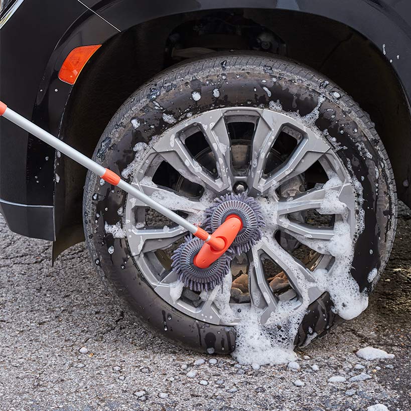 Microfiber Car Cleaning Brush with Double Mop, Extends 44" Long