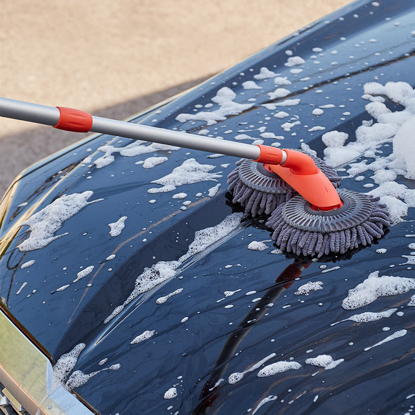 Microfiber Car Cleaning Brush with Double Mop, Extends 44" Long