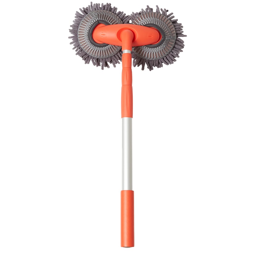 Microfiber Car Cleaning Brush with Double Mop, Extends 44" Long