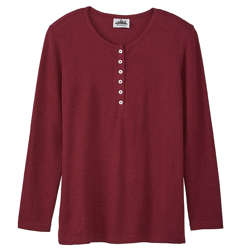 Women's Long Sleeve Thermal Henley Top with Buttons