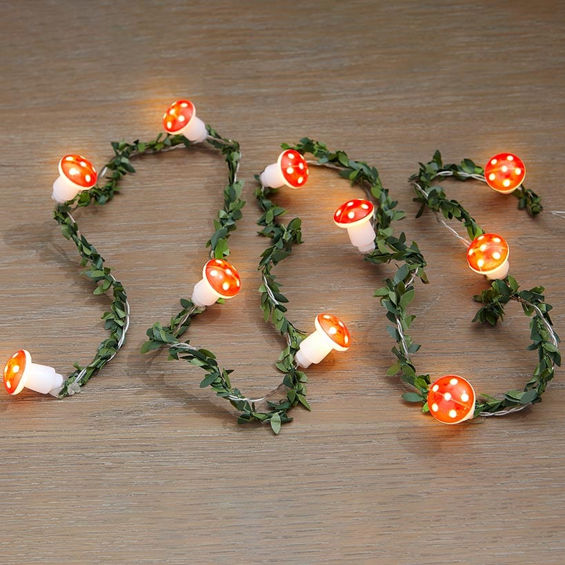Mushroom String Lights With Greenery - Battery Operated