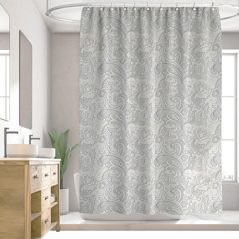 Homewear Paisley Cotton Shower Curtain with Buttonhole Top