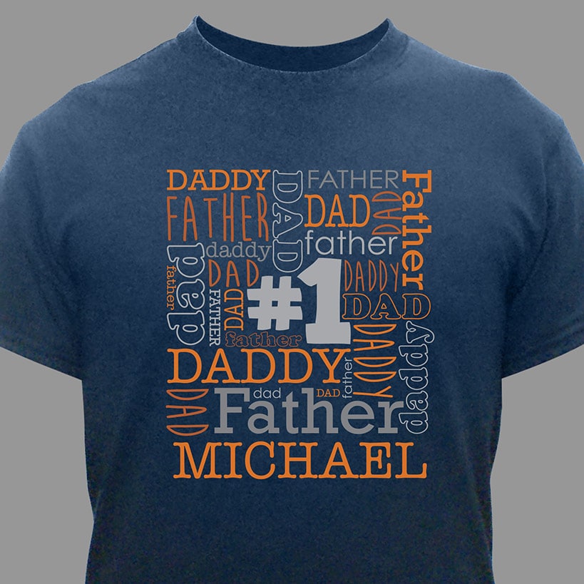 Personalized #1 Father Word Art Men's Blue T-Shirt