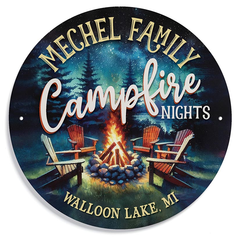 Personalized Campfire Nights Round Metal Sign