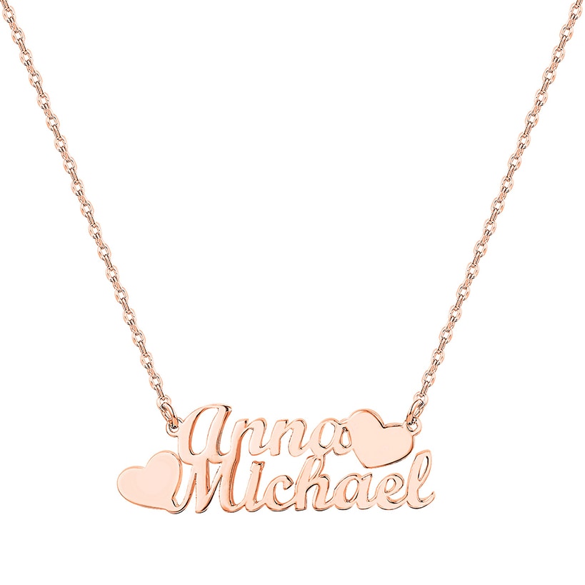 Personalized Couples Double Heart Pendant