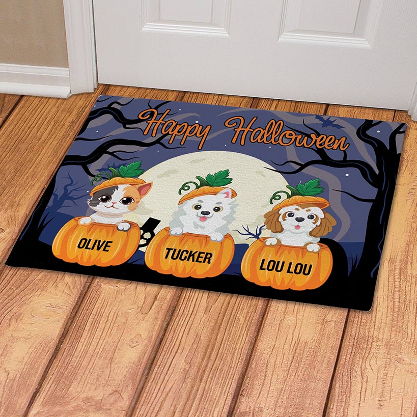 Personalized Pumpkin Pets Halloween Doormat