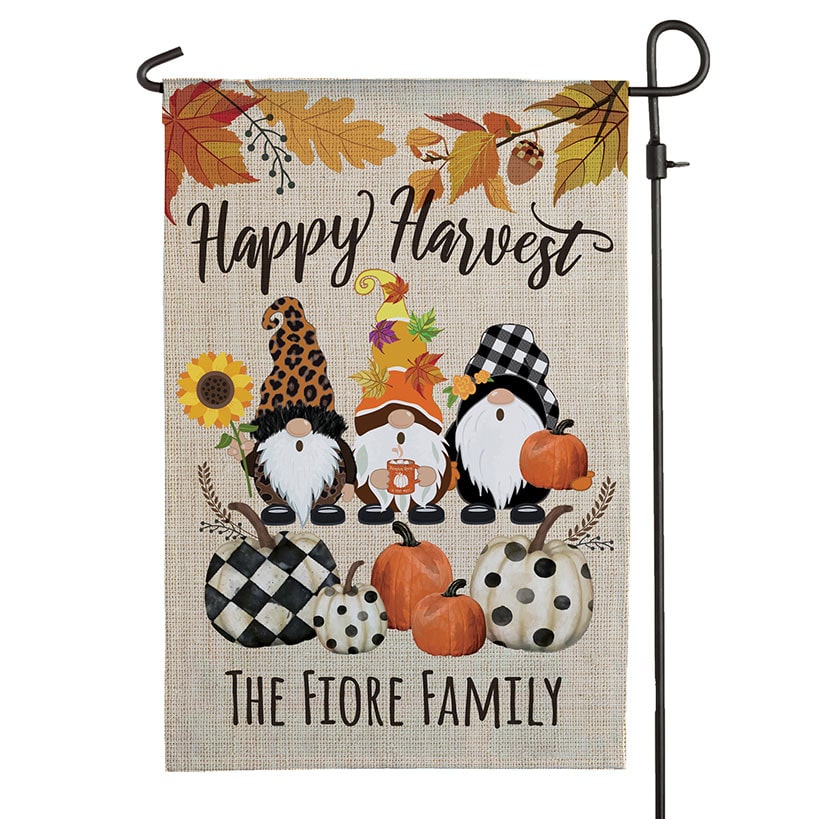 Personalized Harvest Gnome Garden Flag