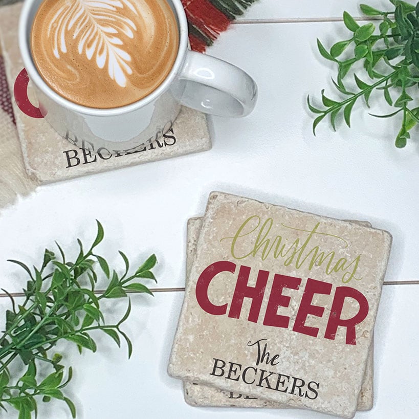 Personalized Christmas Travertine Coaster Set of 4
