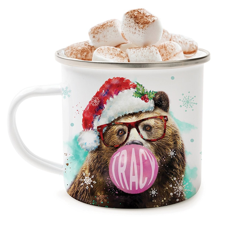 Personalized Christmas Bear Bubble Gum Camp Mug
