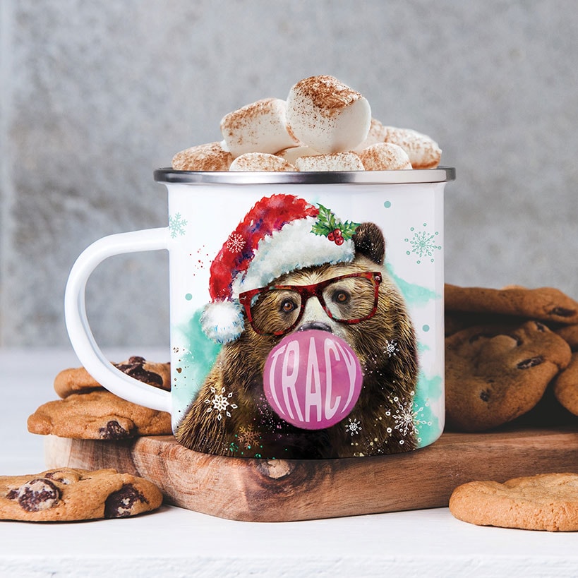Personalized Christmas Bear Bubble Gum Camp Mug