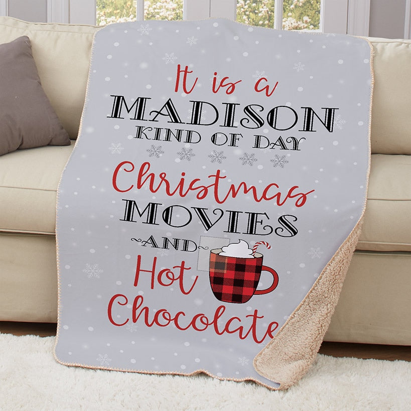 Personalized Name Christmas Movie and Hot Chocolate Throw