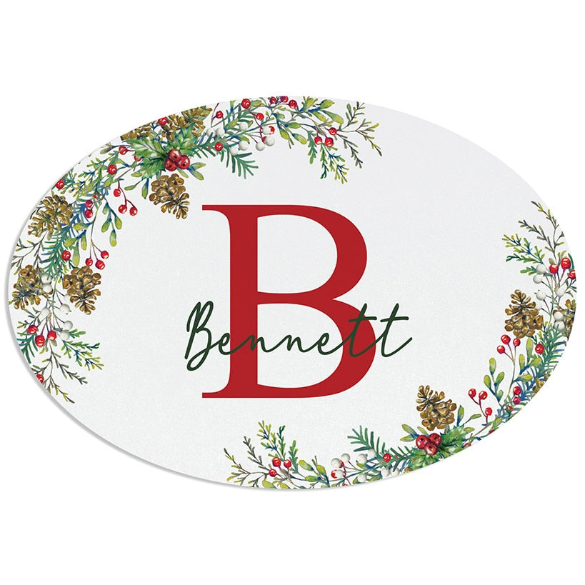 Personalized Christmas Pine Wreath Door Hanger or Metal Plaque