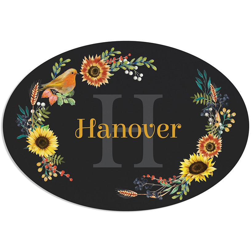 Personalized Fall Floral Name & Initial Wreath Hanger or Oval Metal Plaque