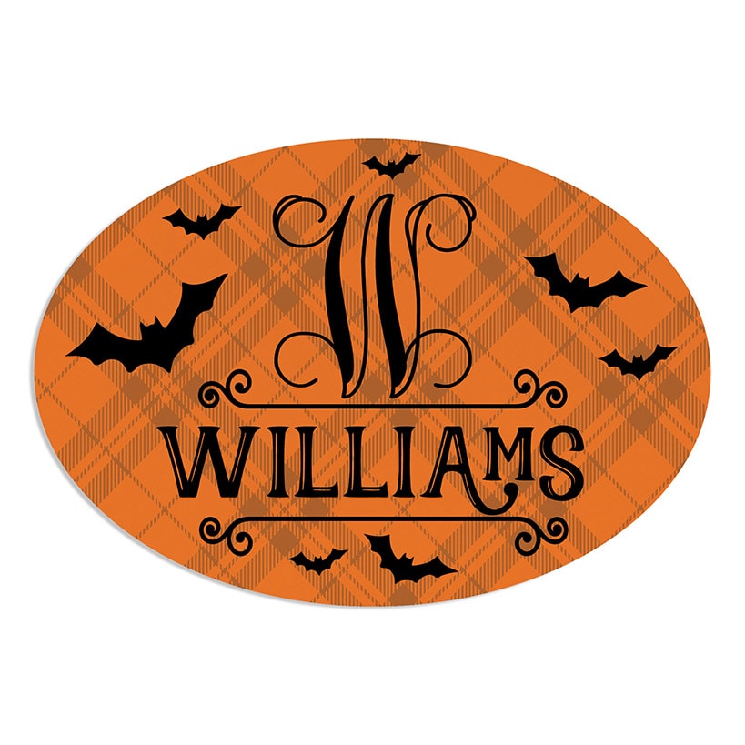 Personalized Halloween Bats Door Wreath Hanger or Oval Metal Plaque