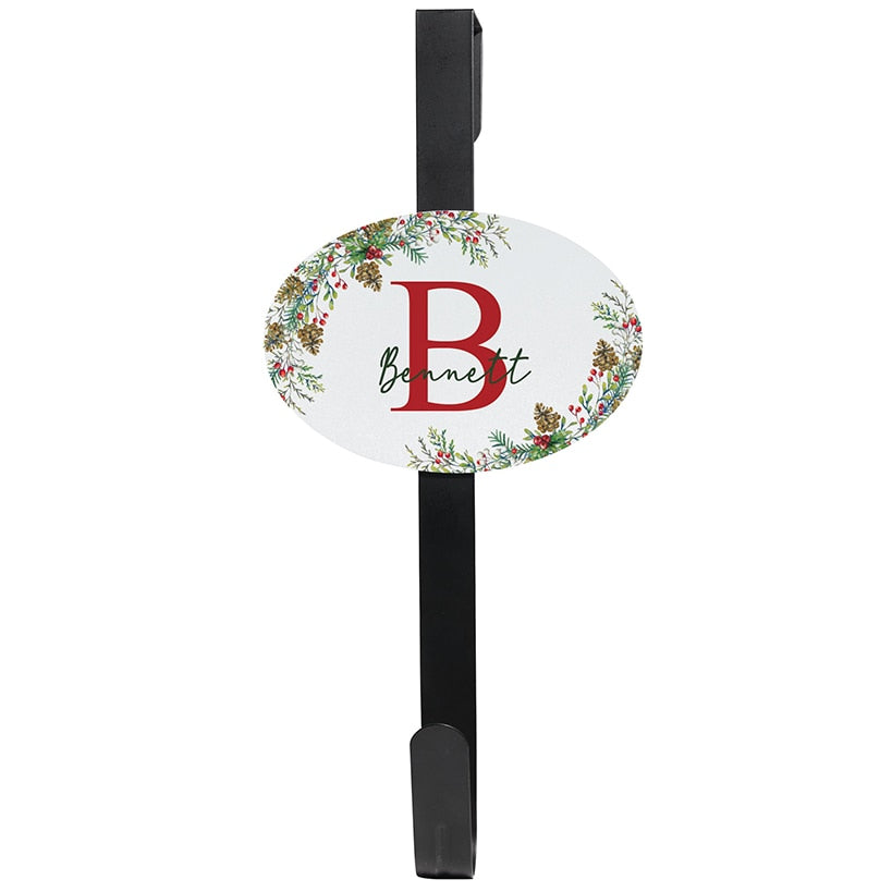 Personalized Christmas Pine Wreath Door Hanger or Metal Plaque
