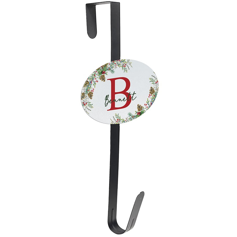 Personalized Christmas Pine Wreath Door Hanger or Metal Plaque
