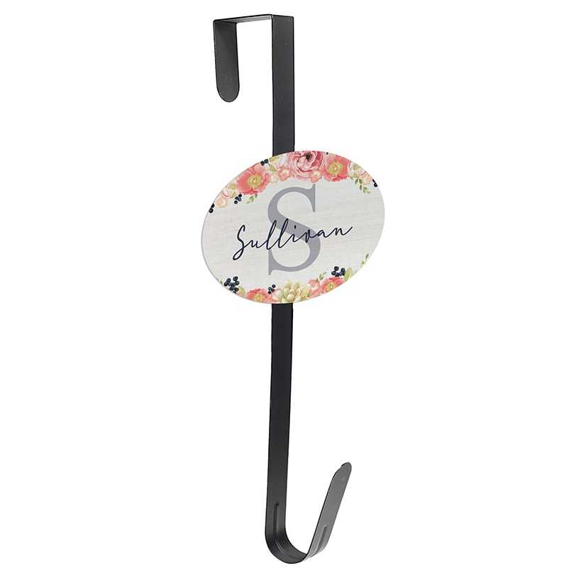 Personalized Spring Floral Name and Initial Wreath Hanger or Oval Plaque