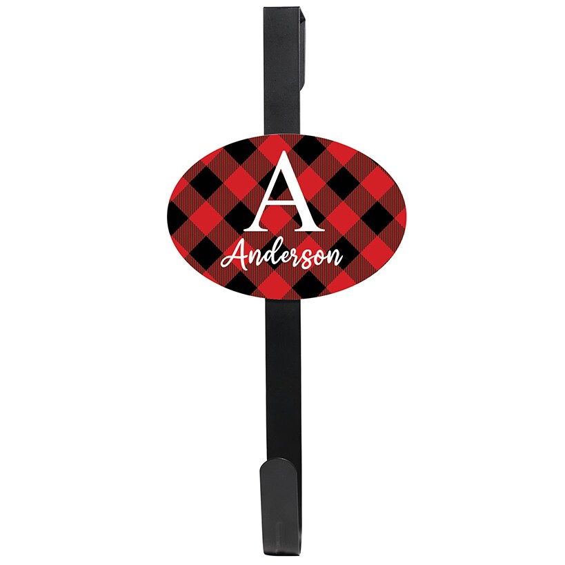 Personalized Buffalo Check Name & Initial Wreath Hanger or Oval Plaque