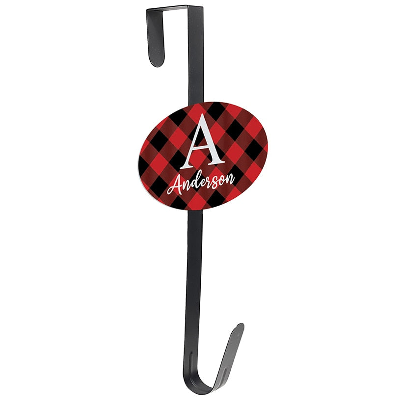 Personalized Buffalo Check Name & Initial Wreath Hanger or Oval Plaque