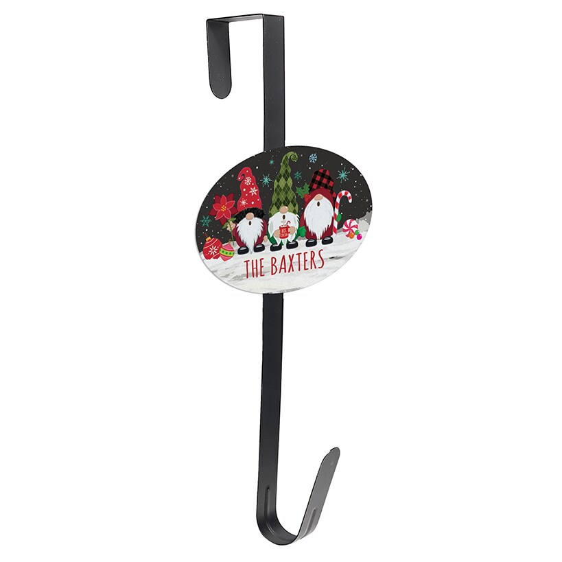 Personalized Christmas Gnomes Wreath Door Hanger or Oval Metal Plaque