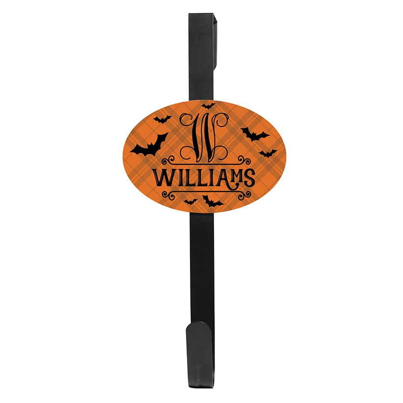 Personalized Halloween Bats Door Wreath Hanger or Oval Metal Plaque