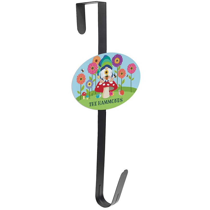 Personalized Floral Gnome Wreath Door Hanger or Oval Plaque