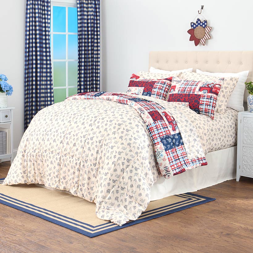Summer Plaid Truck Complete Comforter Set with Sheets