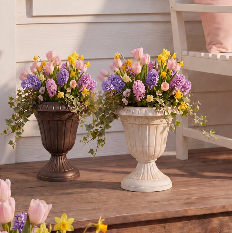 Plastic Urn Planter in White-Gold or Black-Copper