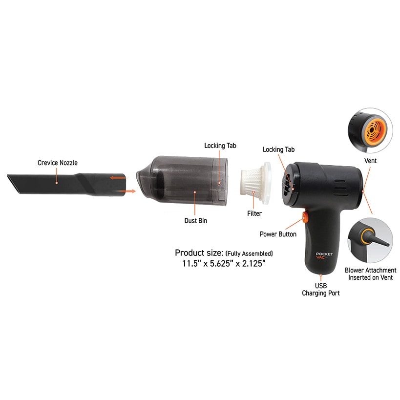 Pocket Vac™ Cordless Portable Handheld Vacuum