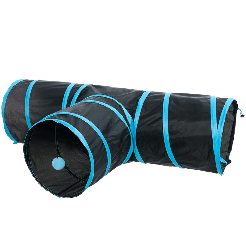 Pop-Up Cat Tunnel With Pom-Pom Teaser Toy Compact Collapsible Design