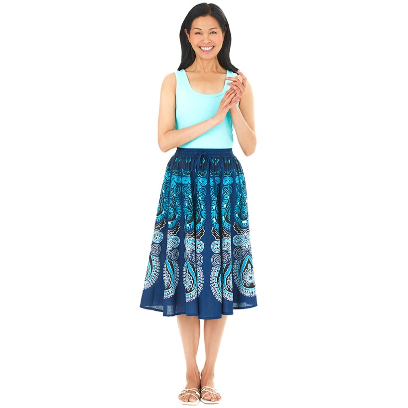 Women's Midi Circle Skirt in Paisley Print