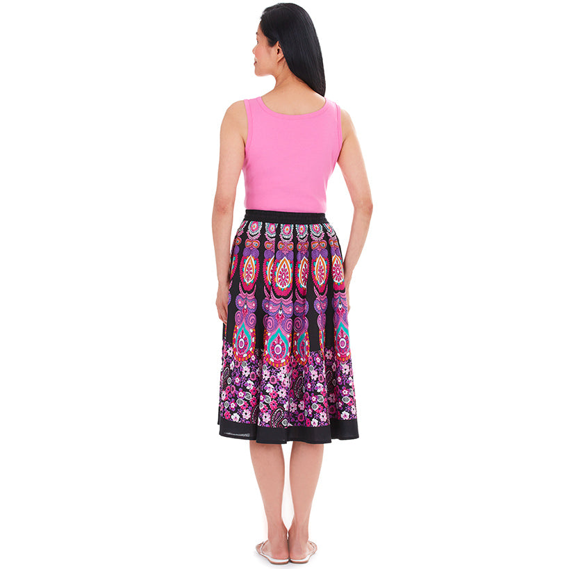 Women's Midi Circle Skirt in Paisley Print