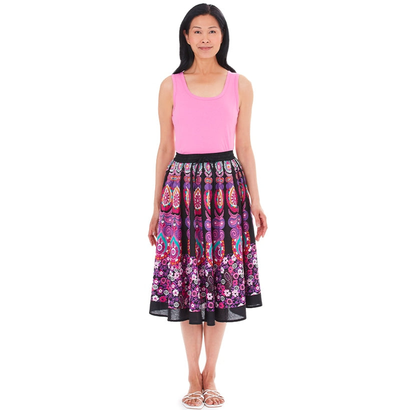Women's Midi Circle Skirt in Paisley Print