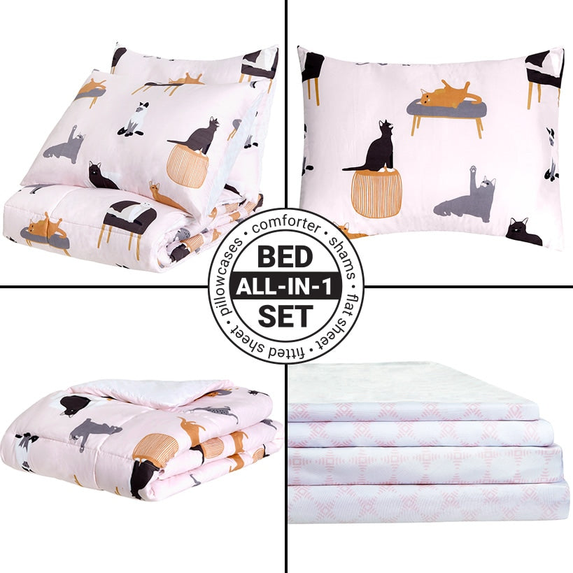 Cat's Life Reversible King Complete Comforter Set