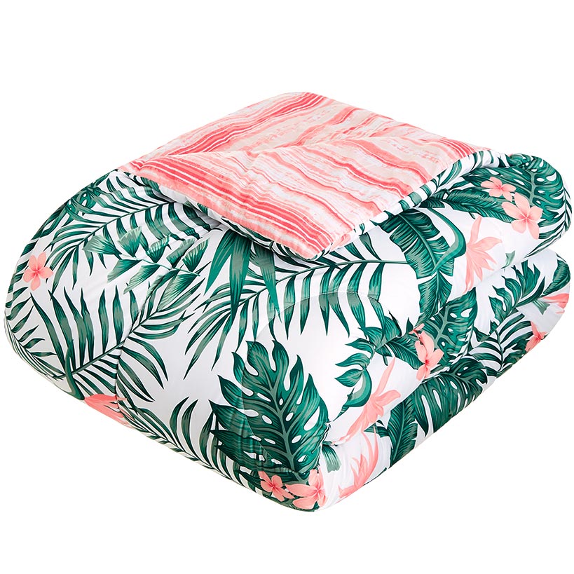 Palm Floral Reversible Full/Queen or King Comforter Set, Decorative Pillow