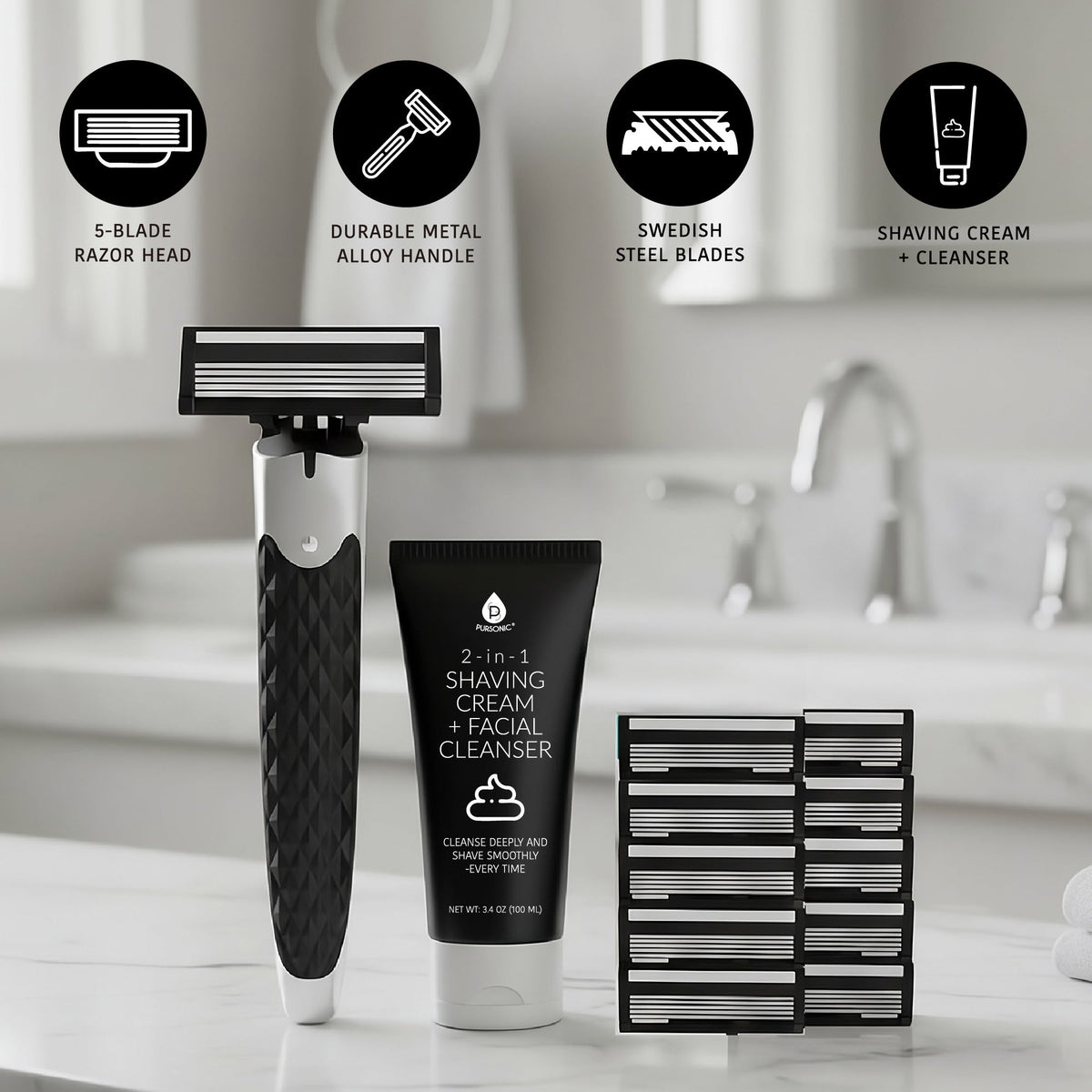 Men’s Complete Grooming Bundle – Premium Shaving Kit & Nose/Ear Hair Trimmer