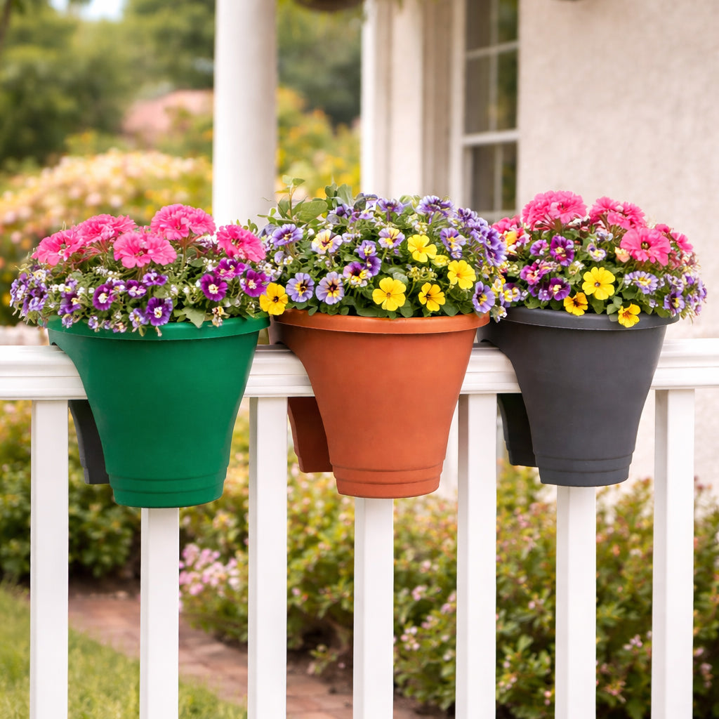 plant pots for decks Lakeside Rail Planter for Deck or Balcony Terracotta Gray or Green