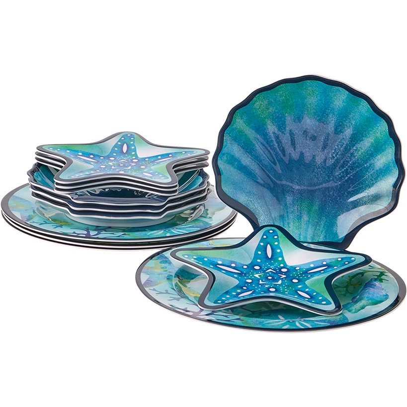 Seaside Beach Shell Melamine Dessert Plates Set of 4