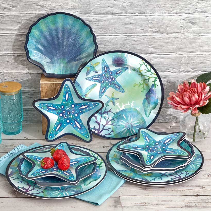 Seaside Beach Shell Melamine Dessert Plates Set of 4