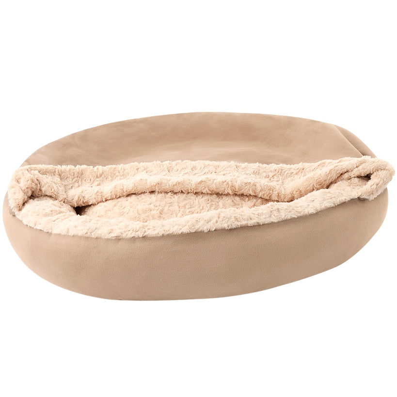 Self-Warming Pet Cave - Cozy Hideway with Round Design, Attached Blanket