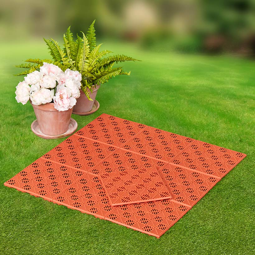 Interlocking Walkway Patio Tiles In Green, Grey or Terra Cotta - Set of 10#select-color_terra-cotta