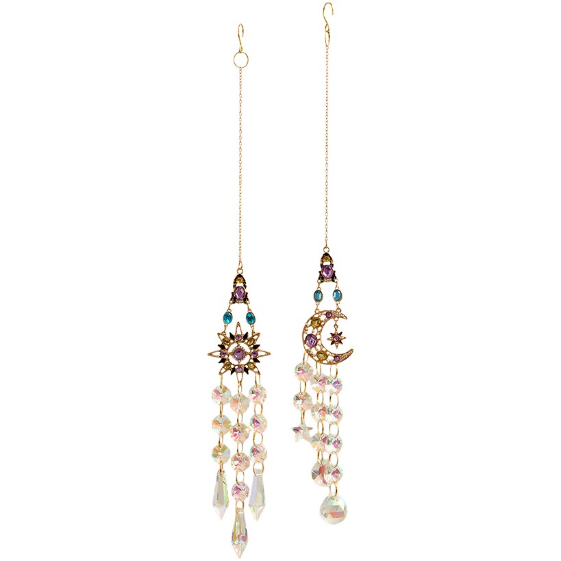 Set of 2 Glass Hanging Suncatchers - Decorative Art Glass Window Decor