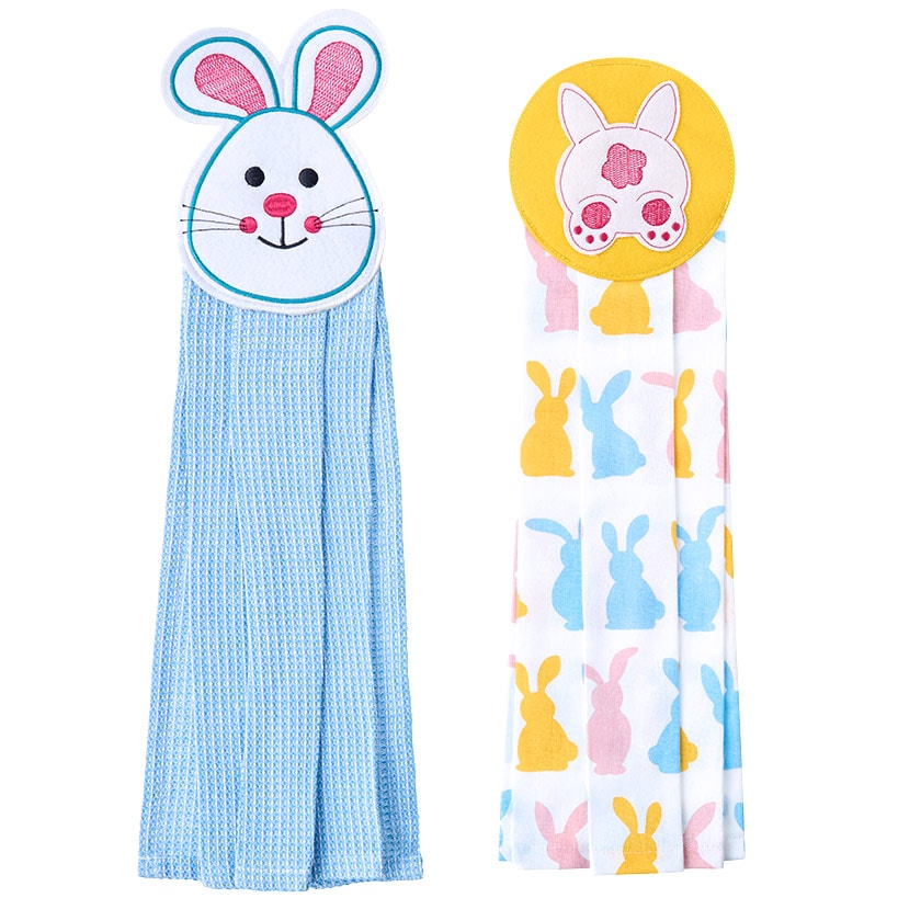 Embroidered Bunny Kitchen Towels Set of 2