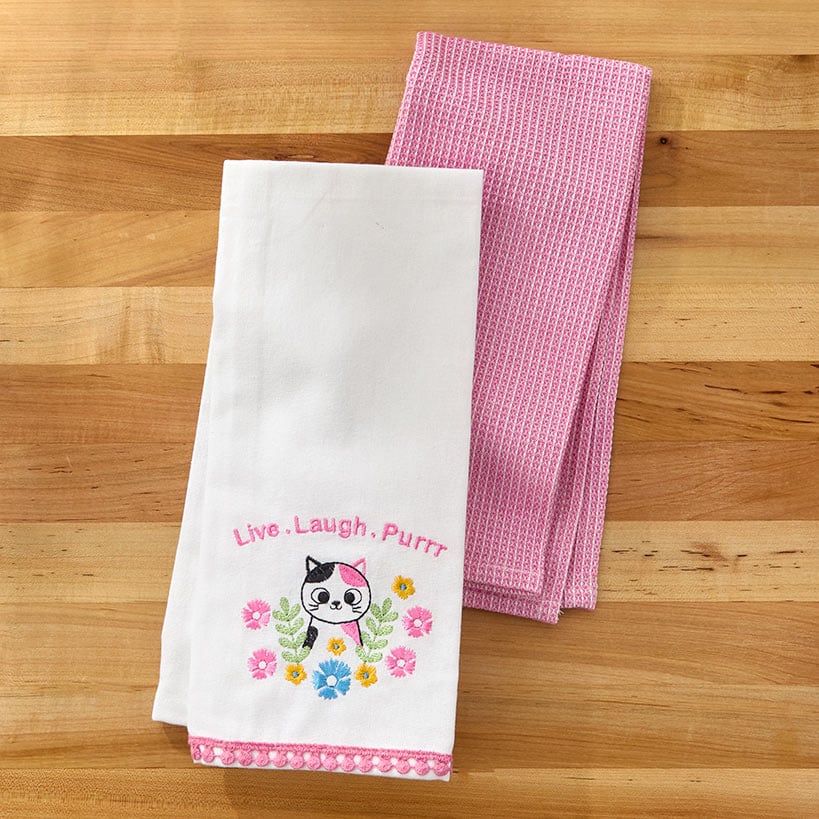 Kitchen Towels Summertime Cat Set of 2#select-towel_live-laugh-purr