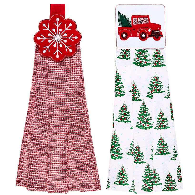 Set of 2 Christmas at the Barn Embroidered Kitchen Towels
