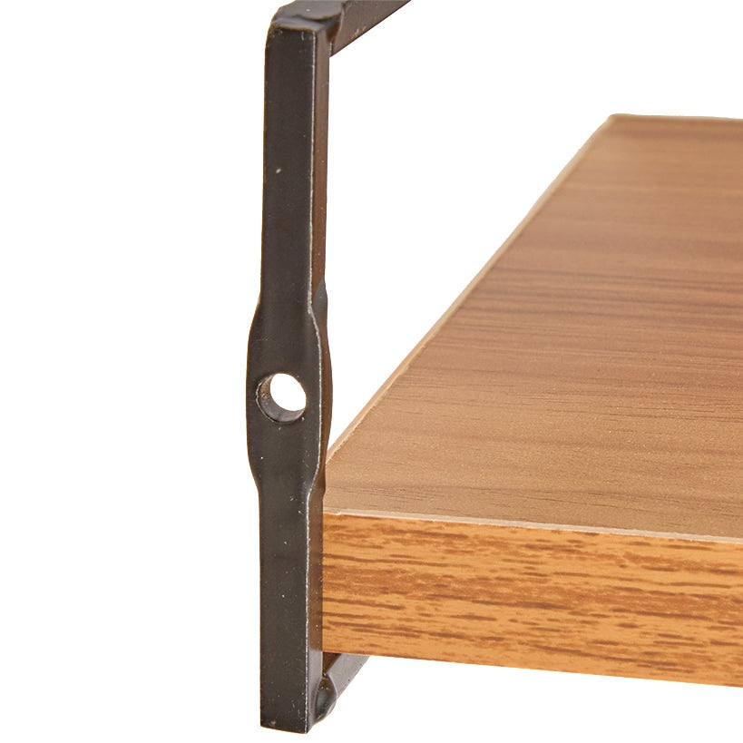 Floating Wall Mounted Wood Shelves with Metal Bar - Set of 2