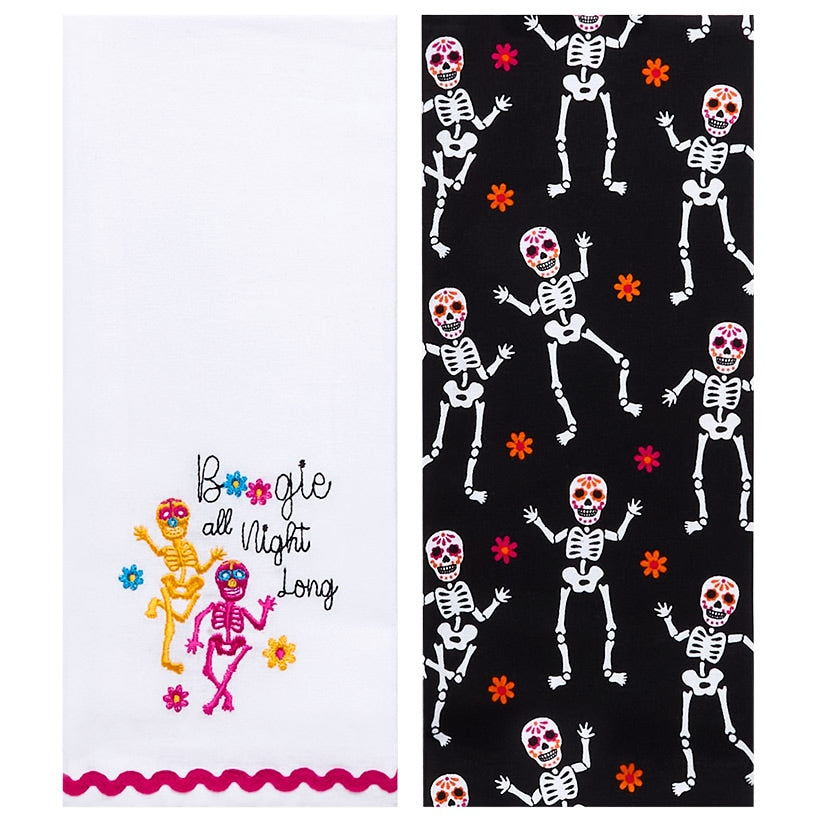 Halloween Skeletons Embroidered Kitchen Towels, Set of 2