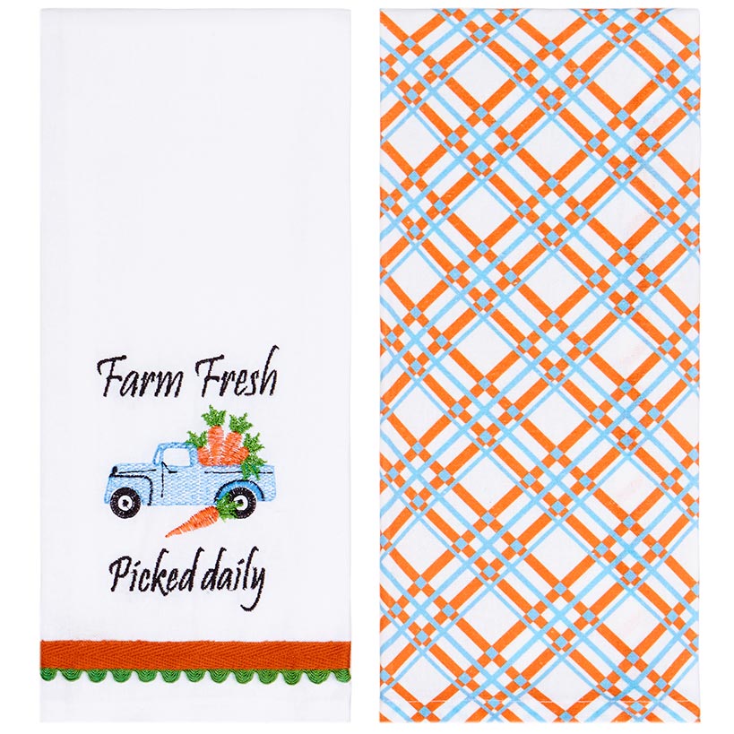 Spring Truck Embroidered Kitchen Towels, Set of 2